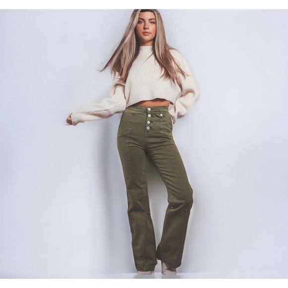 Blank NYC Denim - BLANK NYC The Delancey Denim Wide Leg Pants Going Green Size 31 70s Bohemian